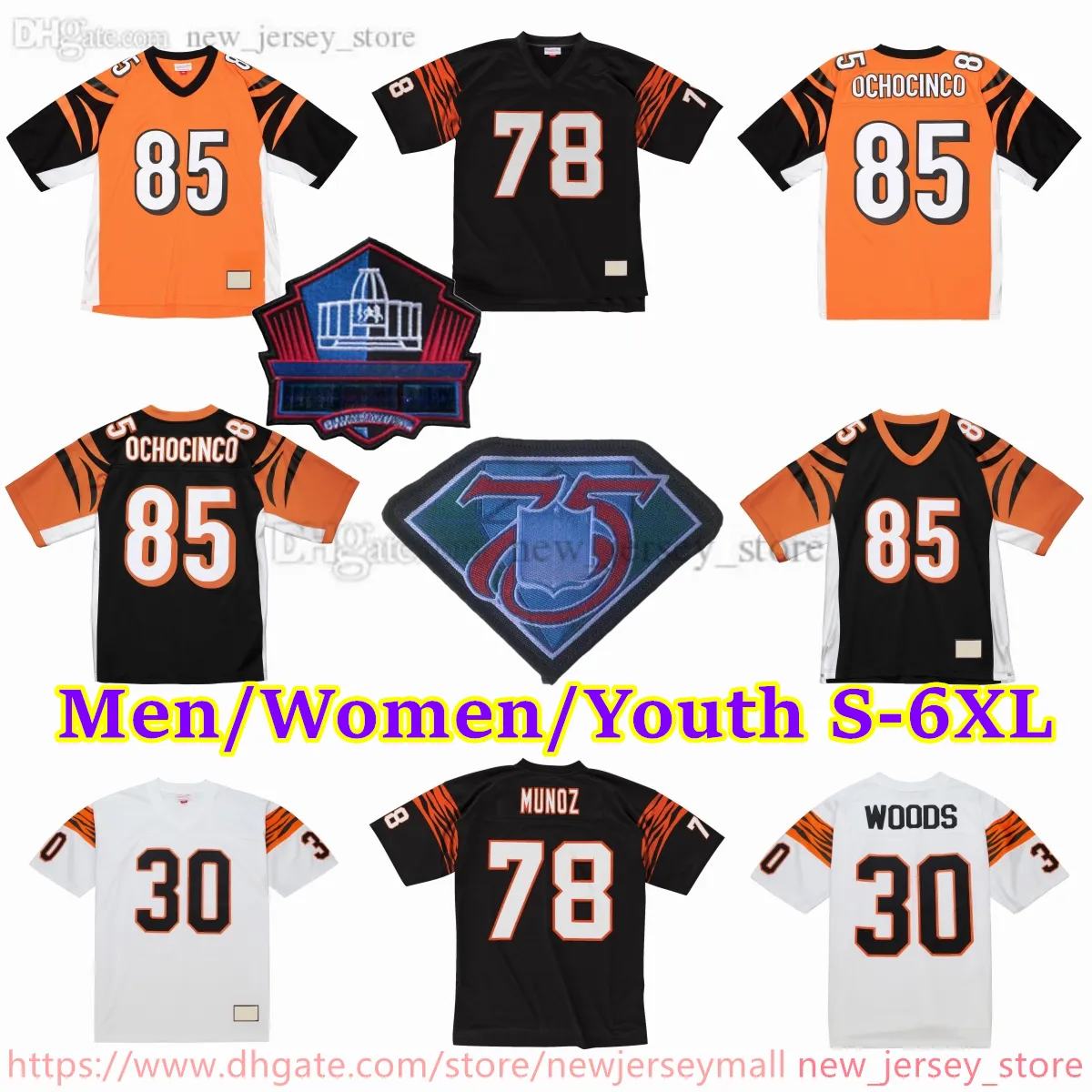 커스텀 S-6XL 후퇴 1967-1999 축구 7 Boomer Esiason Jersey Stitch 78 Anthony Munoz 85 Chad Ochocinco 30 Ickey Woods 14 Ken Anderson 13 Ken Riley Max Montoya