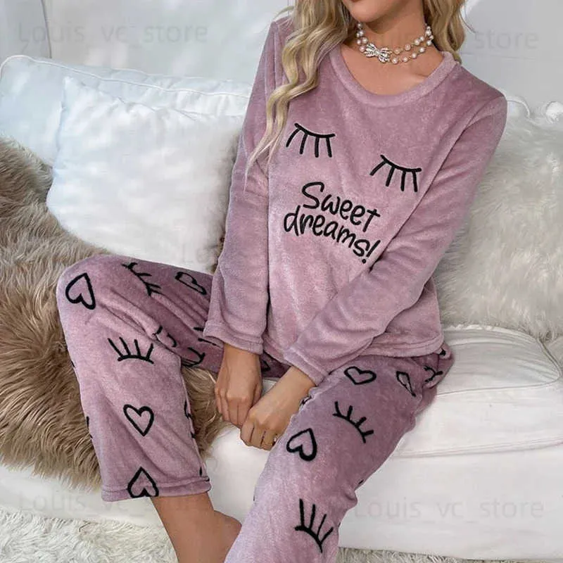 Womens Sleepwear Winter Women Pajamas Set Thermal Flannel
