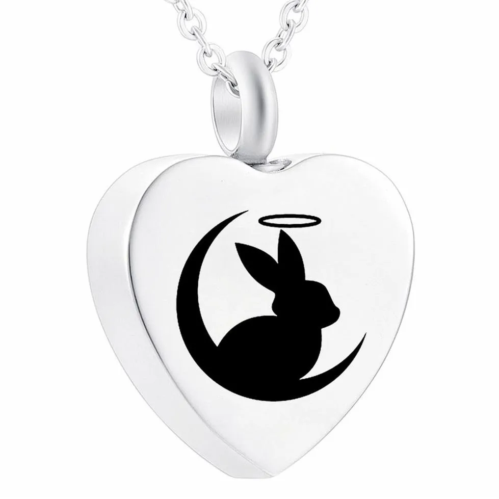 Moon Festival Cremation Ashes Urn Pendant Rabbit Heart rostfritt stålhalsband för husdjur Human Memorial Jewelry206o