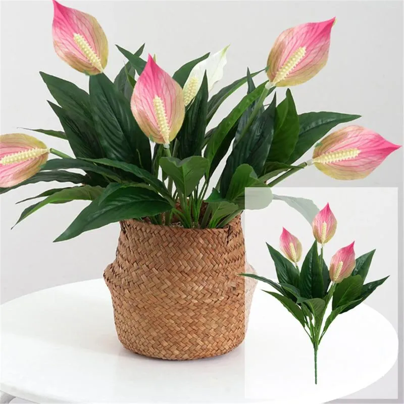 Fiori decorativi 2 pack anthurium artificiali mazzi reali simulazione realistica fiore di seta tropicale per casa