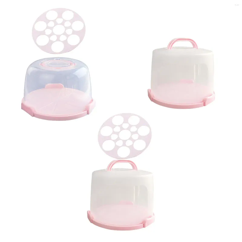 Storage Bottles Cake Carrier With Foldable Handle Portable Box Round Cover Cupcake Container For Cookies Doughnuts Picnic Fruits