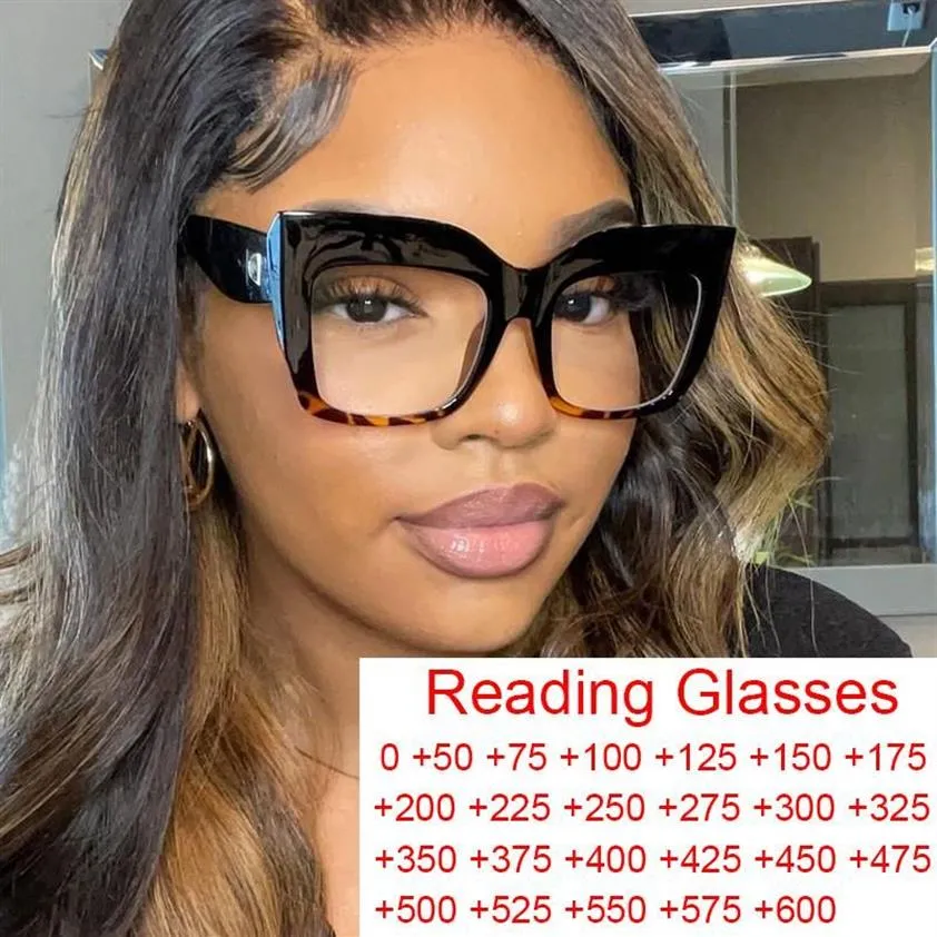 Solglasögon överdimensionerade klara svarta leopardläsningsglasögon kvinnor vintage fyrkantiga glasögon synförstorare 1 5 1 75sunglasses sungl224f