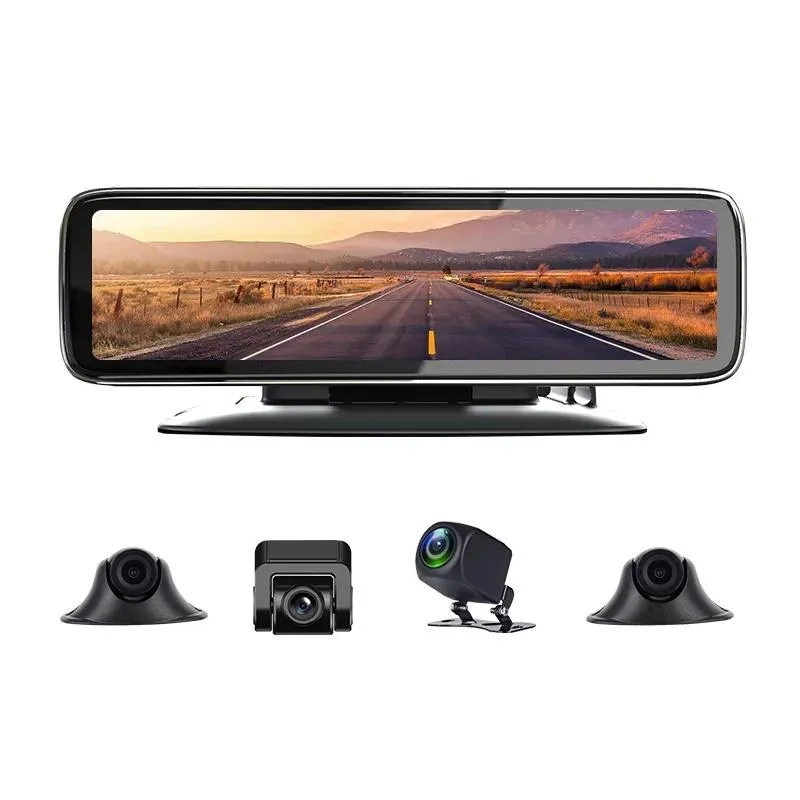 DVRS 12 inch CAR DVR T66 4 -kanaals Lens Auto Video Recorder HD ADAS Achteruitzicht Mirror Camera Dash Cam Auto Registrar