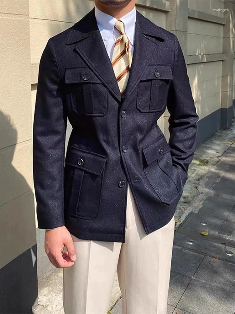 Erkekler Sıradan Blazer Adam Vintage Moda Bel Geri Çekme Kalın Kış Ceket Erkekler 2023 Tek Göğüslü Cep Katı Out Grows