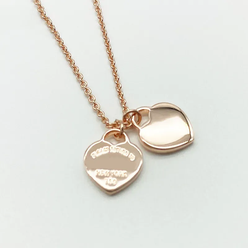 Новый 925 серебряный кулон серебряной подвески T Gold Double Hearter