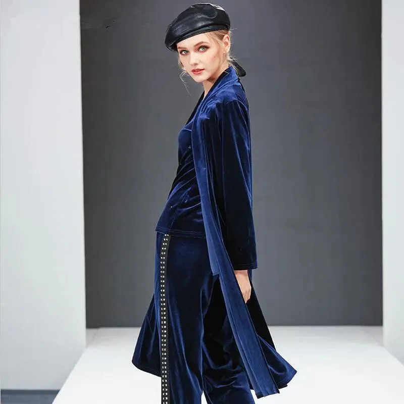 Blusas moda feminina manga longa veludo ponto aberto casacos 2022 outono fino longo cardigan casaco roupas outwear