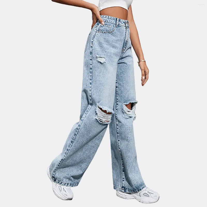 Pantaloni Donna A Gamba Larga Vita Alta Elasticizzati - Modello Dritto Con Tasche, Per Ufficio E Tempo Libero - 3
