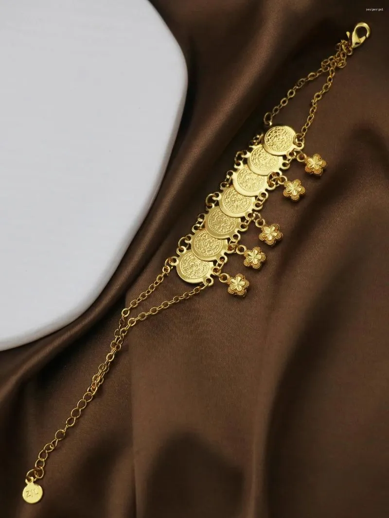 Strand 1 Stück Top -Qualität Goldfarbe Münzen Armreif Armbänder für Frauen Männer türkische Münzarmelement Muslim islamische Arabische Brautgeschenke