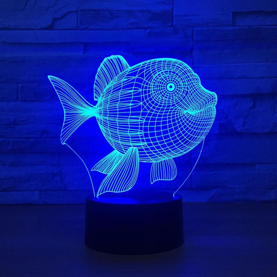 3D Usb alimentado noturno peixe leve 3d LED NIGHT LUNTAR 7 CUMPELO DE TOPELA COLUÇÃO LIGULAS LED LIDADAS PLÁSTICA IMPORTA