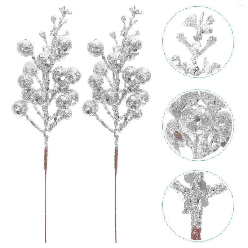 Fleurs décoratives 10 pcs Imitation de Noël baies couronne de fausses baies de baies branches d'arbre pour décoration mousse paillette artificielle