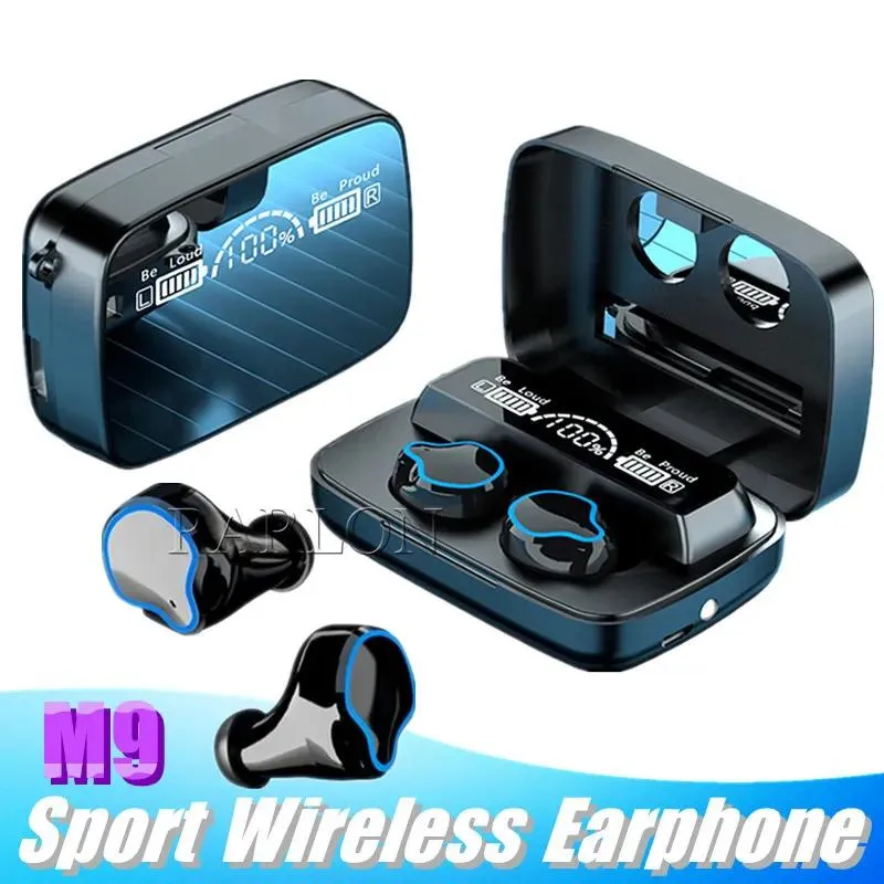 이어폰 M9 무선 이어폰 BT 5.0 TWS 미니 블루투스 이어폰 헤드폰 BUETOOTH EARBUD 소음 취소 LED 충전 상자가있는 LED 디스플레이