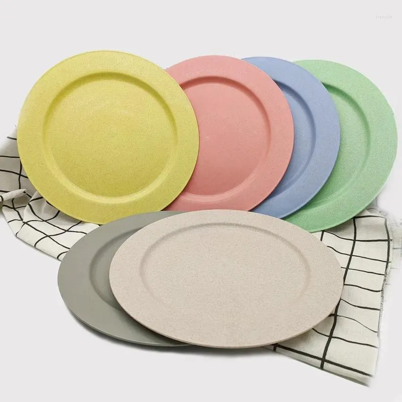 Plates 10 Inch Round Flat Plate Fast Tray Wheat Straw Eco-friendly Plastic Steak Cold Dish With Dinner Salad Tea Restaurant