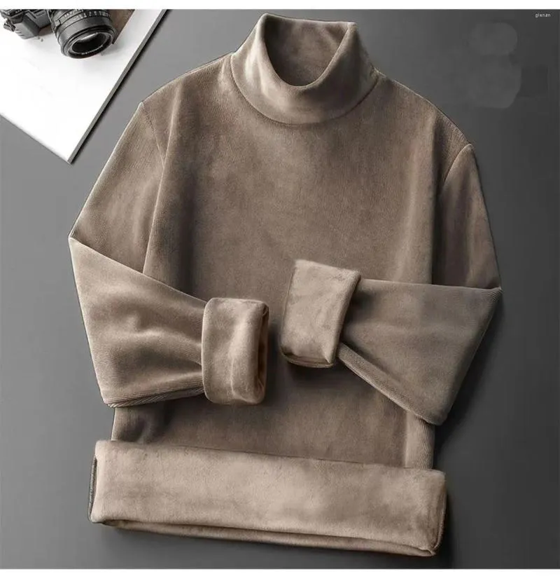 Men's T Shirts 2023 Double-sided German Velvet Autumn Winter Long Sleeve T-shirt Plus Thickened Medium Turtleneck Hoodie Warm Base