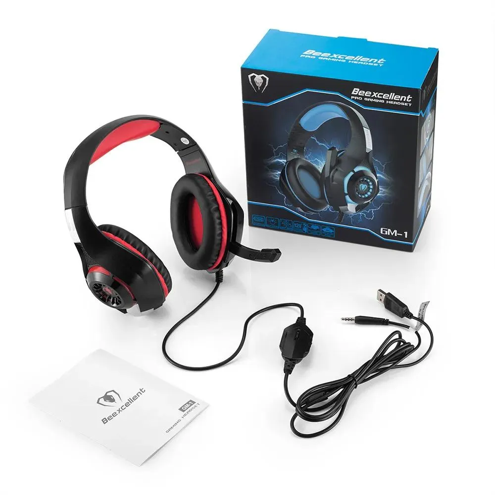 Headset beexcellent gm1 spel headset stereo spel hörlurar brusisolering med LED -ljusa bas surround mic USB 3,5 mm kabel för PS