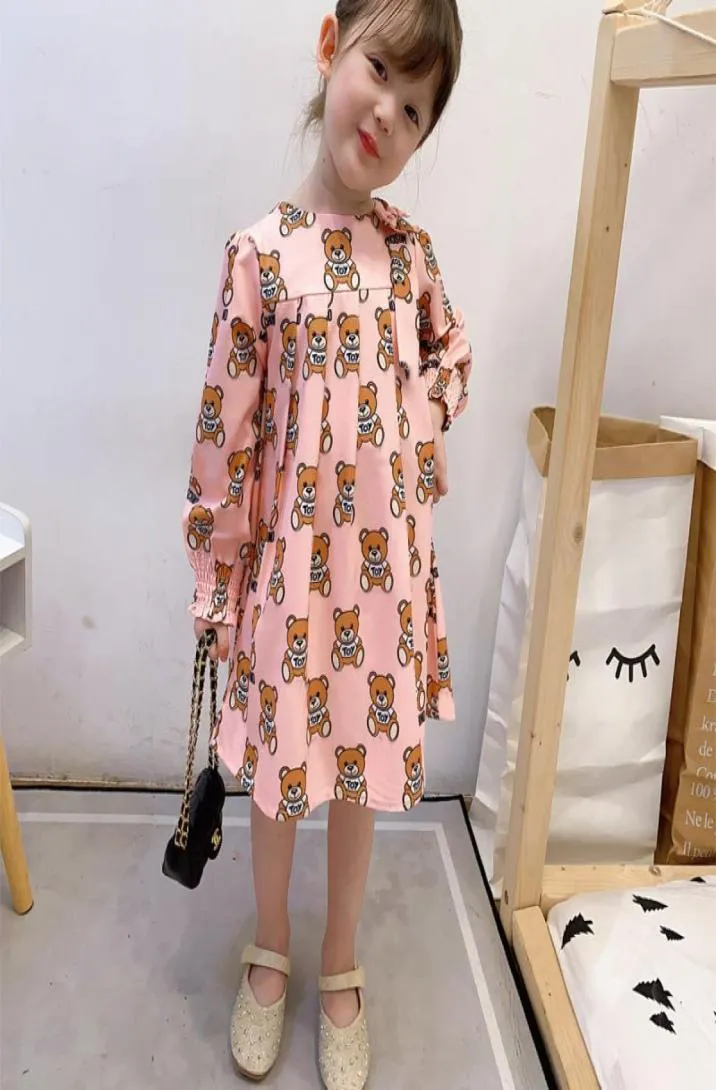 Yeni yazlık elbise markası karikatür tarzı çocuk kız giysileri uzun süreli ayı ayı baskı bebek kızlar prenses elbiseler 8132615