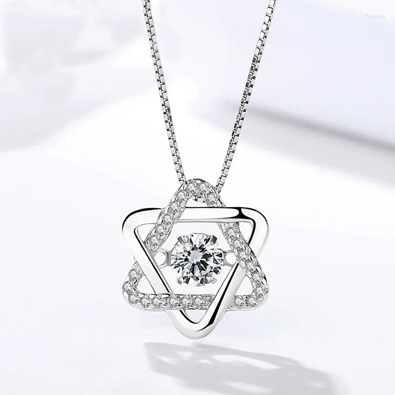 Chaines 925 Collier en argent sterling bijoux de bijoux Zirconi le collier pendentif double triangle pour femmes Chaîne simple de mariage