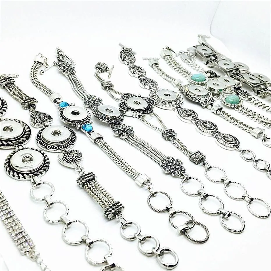 Whole 10 pièces Lot mix styles de femme antique en argent antique gingembre 18 mm bouton charmes bracelets bricolage bijoux snap 187r