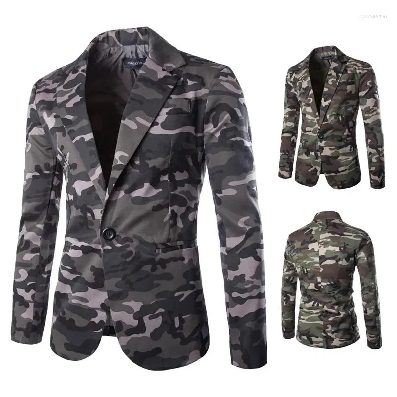 Mäns kostymer militär stil kostym kamouflage liten smal montering en knapp utomhus casual päls