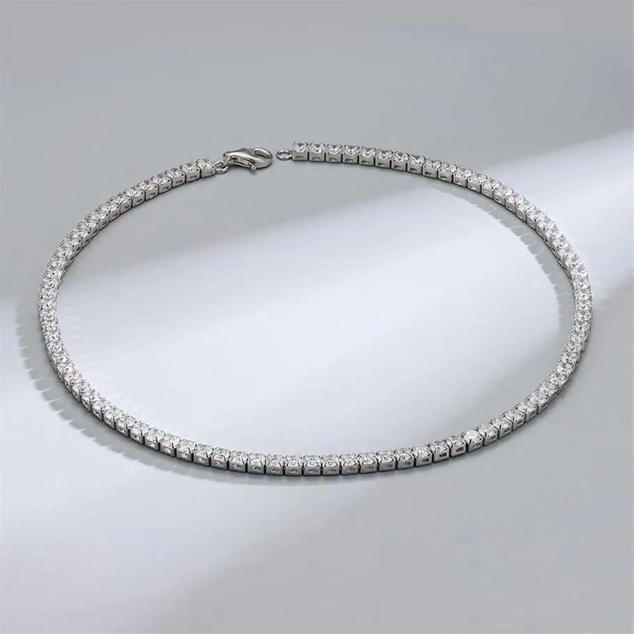 Kedjor som säljer Dainty Hip Hop -smycken 925 Sterling Silver Tennis Zircon Chain Halsband 2mm 3mm 4mm Cubic Zirconia for Women Men190f