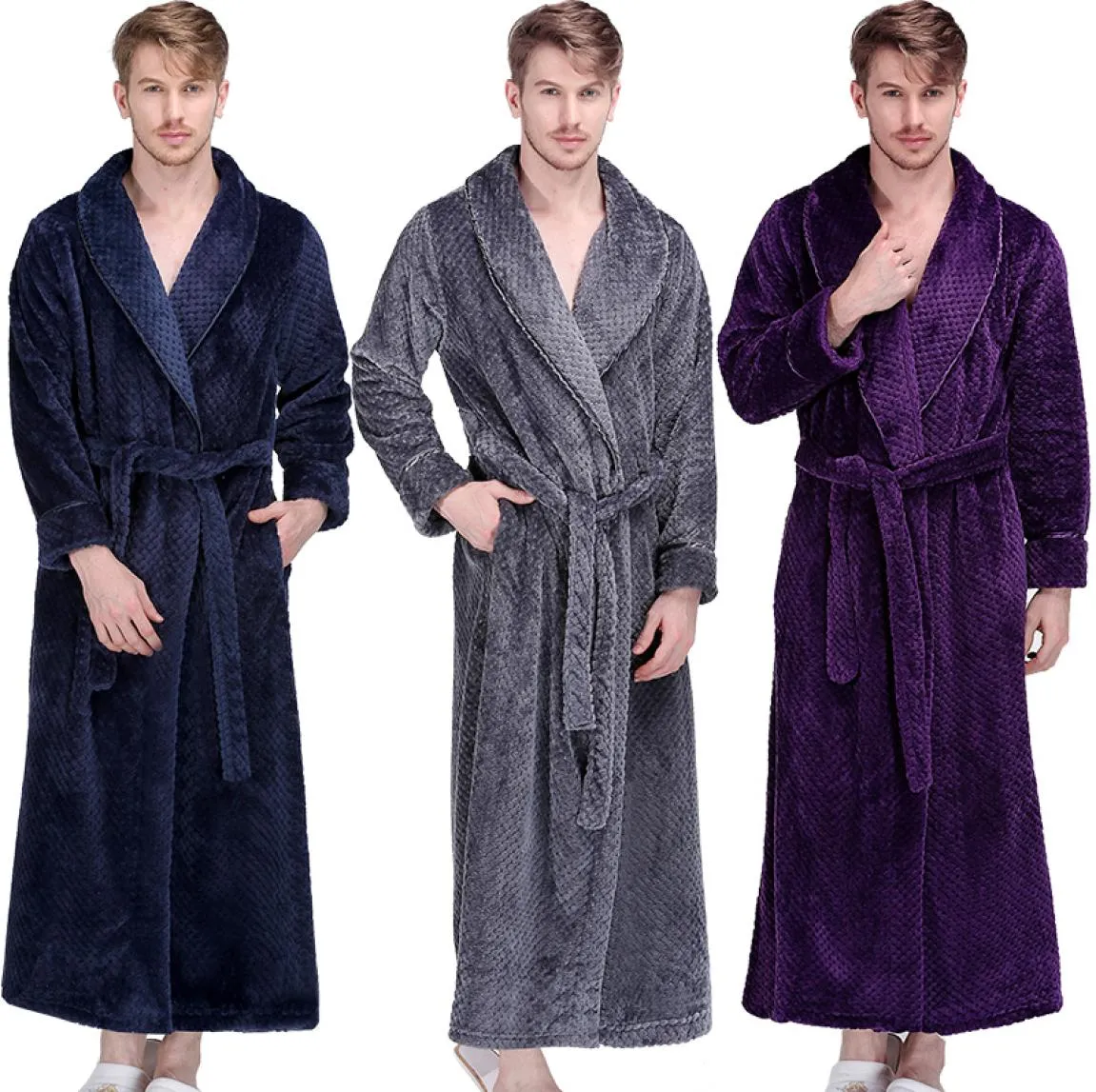 Erkekler kış ekstra uzun kalın ızgara pazen bornoz lüks lüks kimono banyo bornoz kadınlar seksi cüppeler erkek termal giyinme elbisesi T24441552