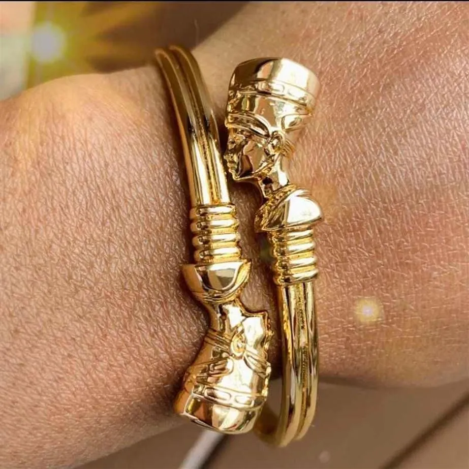 African Jewelry Egyptian Queen Nefertiti Bracelets For Women Gold Cuff Bracelet Stainless Steel Vintage Adjustable Bangle Gifts X0257r