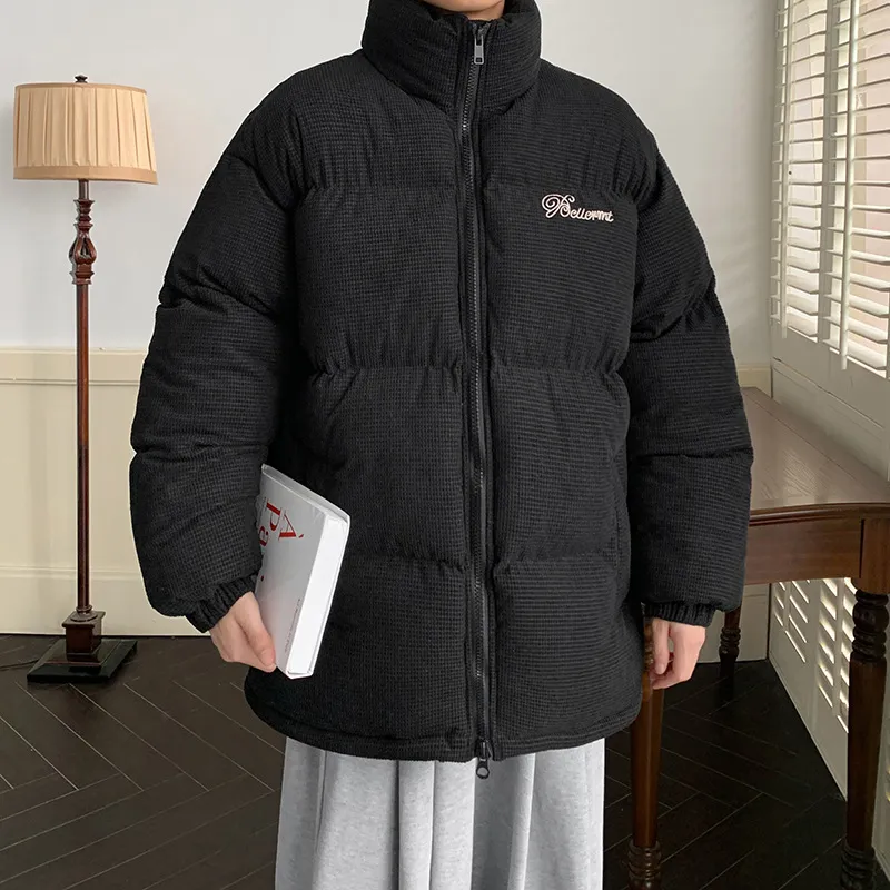Jaqueta curta de inverno de algodão para jaqueta masculina de comércio exterior, jaqueta de algodão para baixo, gola alta, jaqueta de pão quente estilo Hong Kong, roupas masculinas de algodão