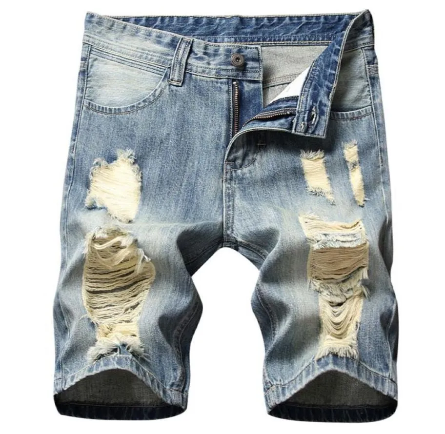 Novo verão cor azul denim shorts moda designer curto jeans rasgados homens destruídos shorts jeans novas calças 9424312