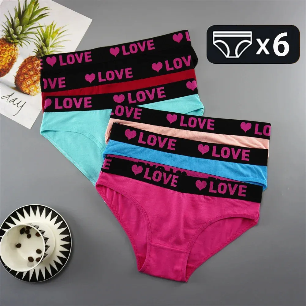 6 PCS Cotton Underwear Women' s Sexy Panties "Love" Letters Fashion Intimates Briefs Lingerie Comfortable Soft Underpants 231222