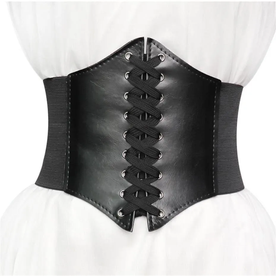 Ceinture corset large courroie de cuir PU cummerbunds sangle pour femmes élastique serrée haute taille mincer