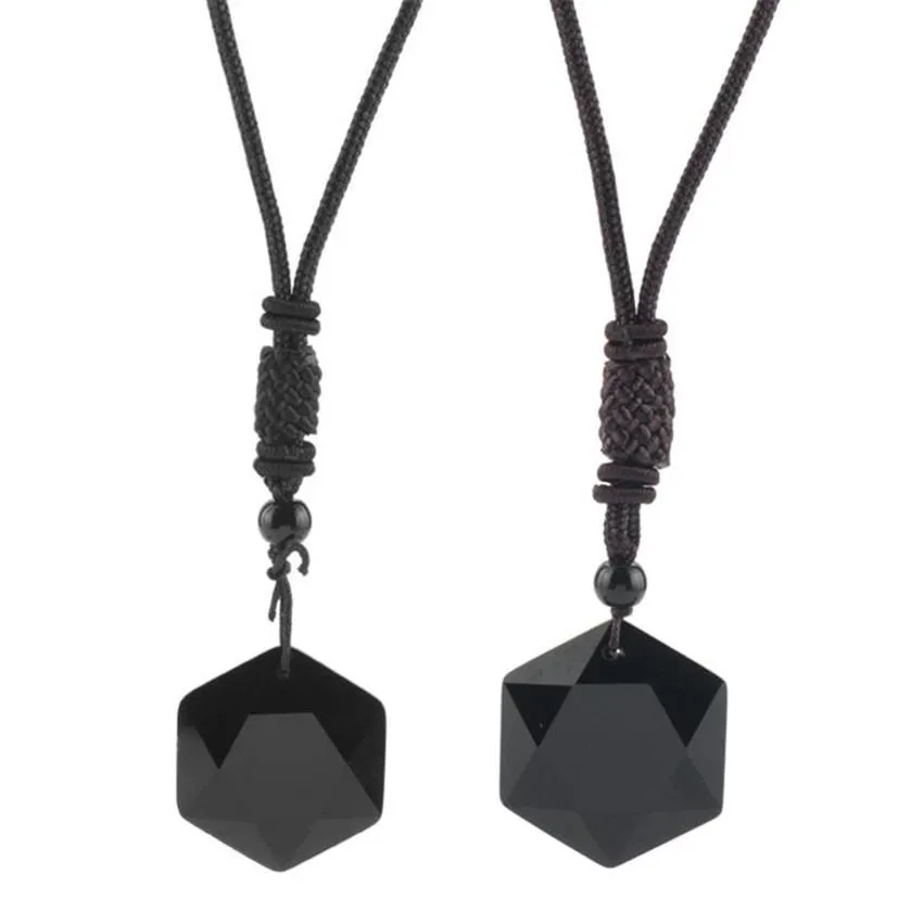 Pendant Necklaces Obsidian Spirit Pendulum Energy Stone Six-Pointed Star Necklace Men And Women Sweater Chain Jewelr238S