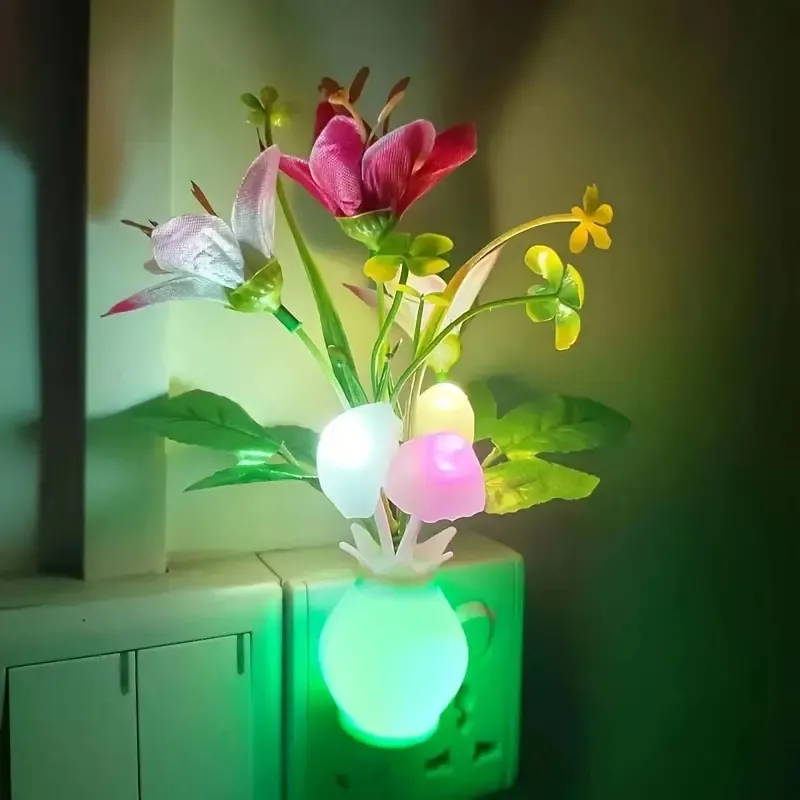 1PC US padrão Smart Night Sense Lily Vase Light Colorful Night Light, Smart Light Control LED LUZ ENVERMELHE BELA E PRÁTICA NOITE LUZ LUZ.