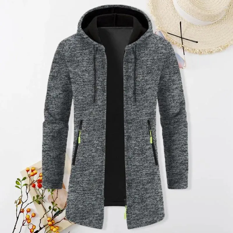 Jackets masculinos Cardigan de zíper com capuz elegantes versáteis para roupas de comprimento médio espessado outono/inverno outono/inverno