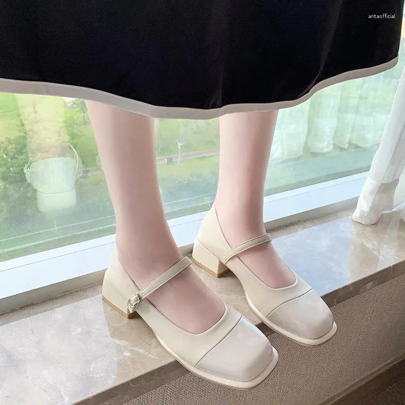 Vestido sapatos quadrados de calcanhar casual lolita sandálias Ladies 2023 bombas confortáveis ​​Mary Jane African Straps mais recente 3cm Block Lea