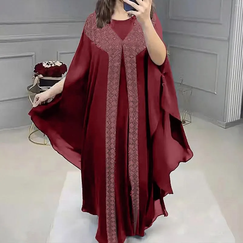 Etnik Giyim Abayas Kadınlar İçin Dubai Lüks 2 Parça Set Şifon Bouubou Müslüman Moda Elbise Kaftan Marocain Düğün Kesintileri