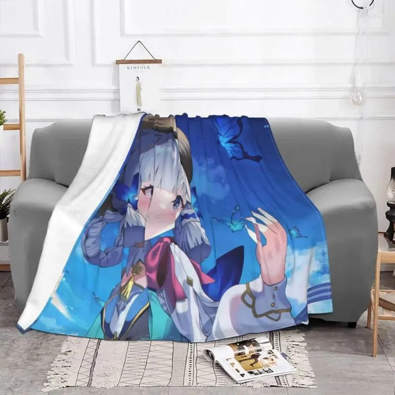 Blankets Comfort Kamisato Ayaka Blanket Accessories Sofa Decorative Genshin Impact Throw Warm Flannel For Couch