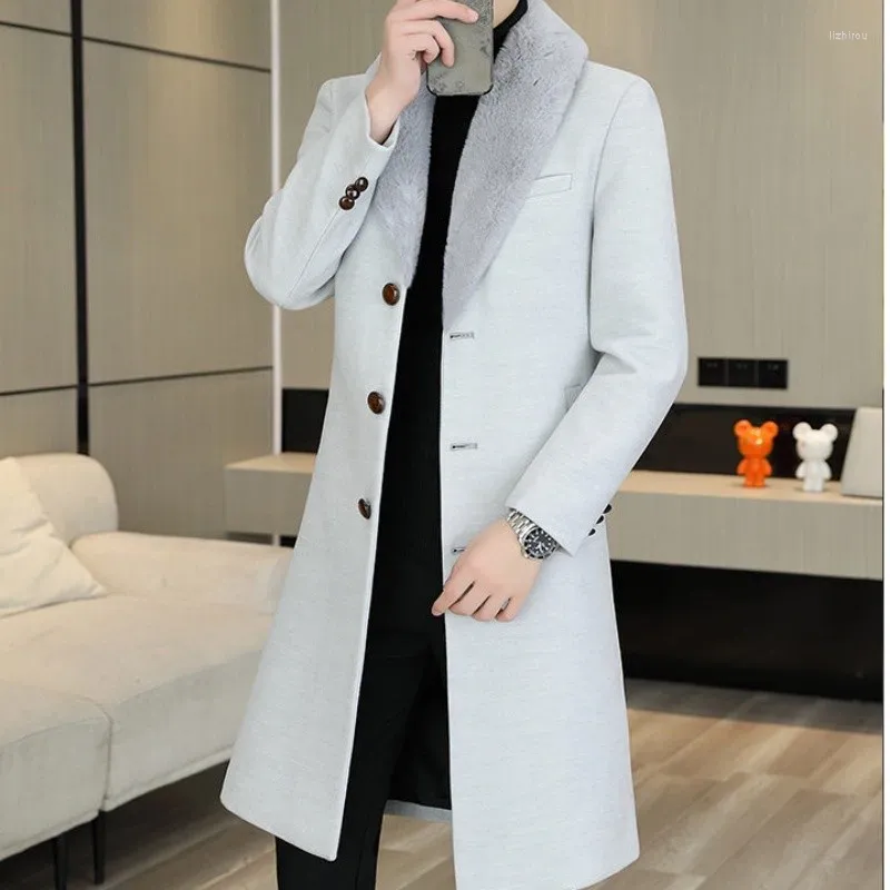 Trench maschili Cooli di lusso Big Collar Overocchetti invernali per maschi Giacche lunghe grigio chiaro Cold Slim Gentleman Warm 2024