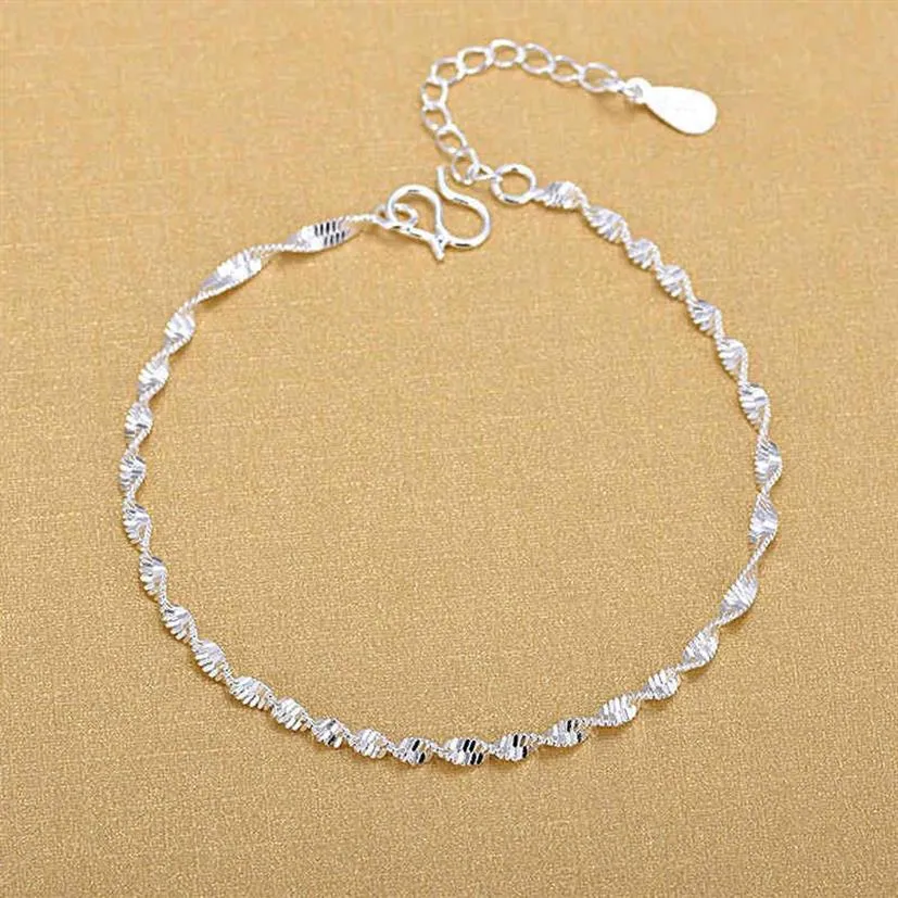 925 Sterling Silver Fashion Simple Elegant ed Chain Bracelets Jewelry For Woman Wave Anklet Gifts 210507222g