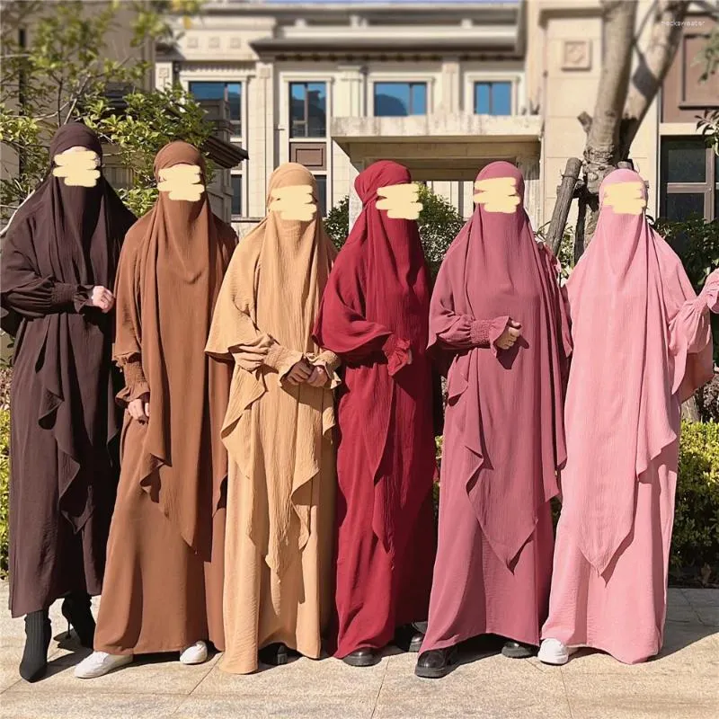 Этническая одежда Ид Рамадан Мусульманская Женская Молитвенная одежда наверху 2 куска набор Химар Абаяс Исламский Хиджаб платье Никаб Абая Бурка Кафтан