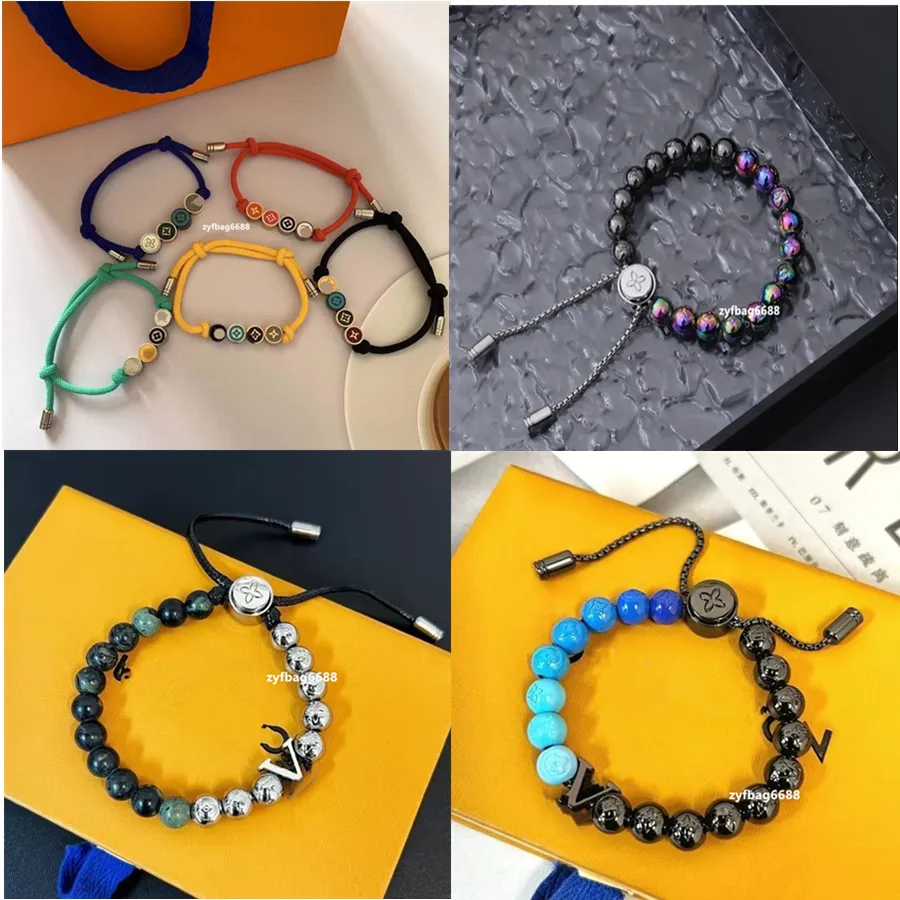 Joyería de diseñador 23 Diseñador Pulsera con cuentas de cuerda Multi color Regalo de San Valentín Plata Valentín para hombres y mujeres, regalo de compromiso, diseño de bloques de color punk de moda