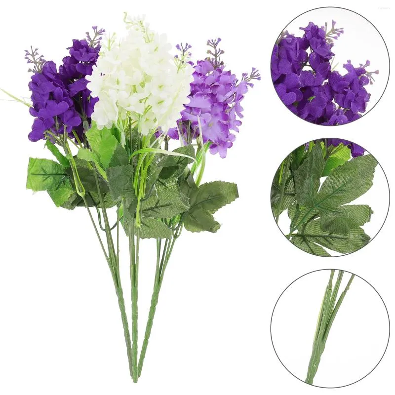 Fleurs décoratives 3 pcs artificiels jacinthe lavande décoration artisanat de mariage en plastique