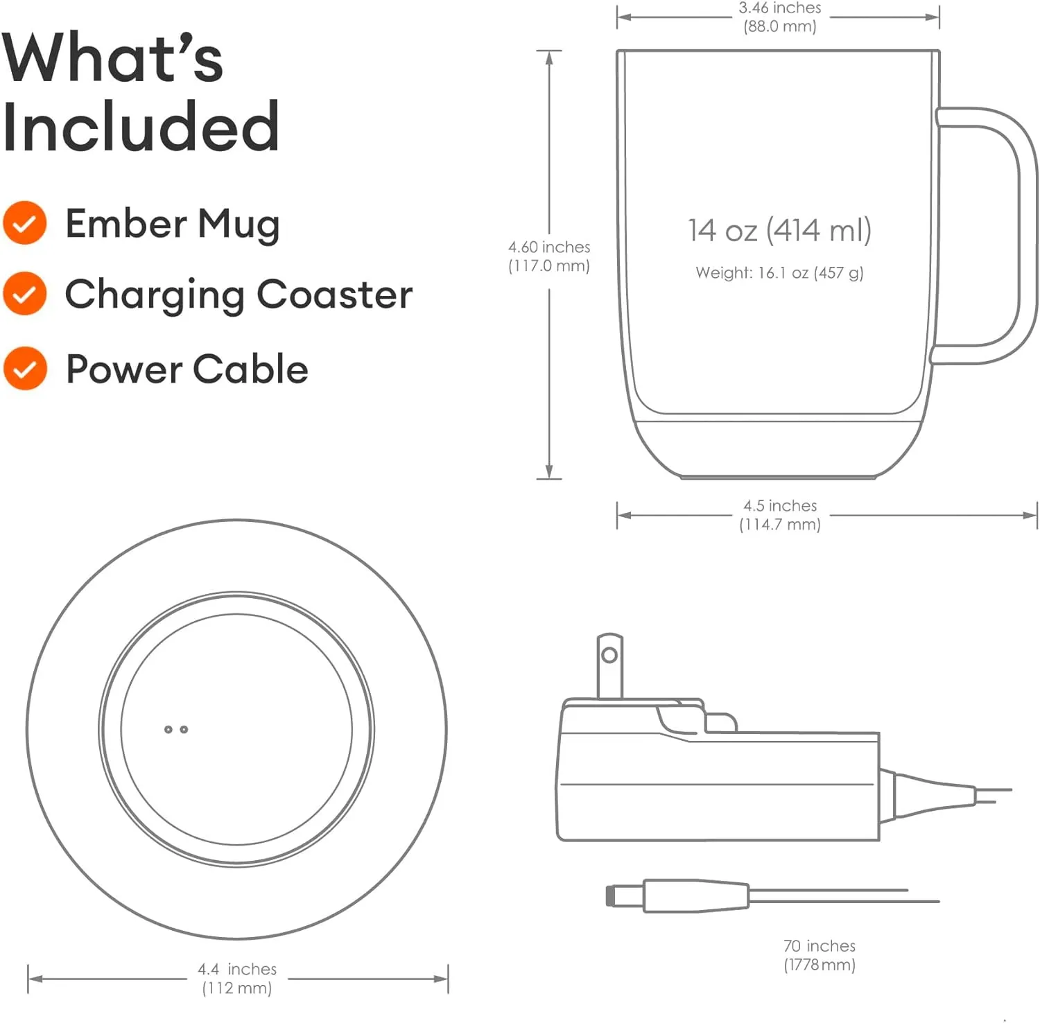 Ember Temperature Control Smart Mug 2, 14 Oz, App-Controlled Heated Coffee  Mug with 80 Min Battery Life and Improved Design, Gray