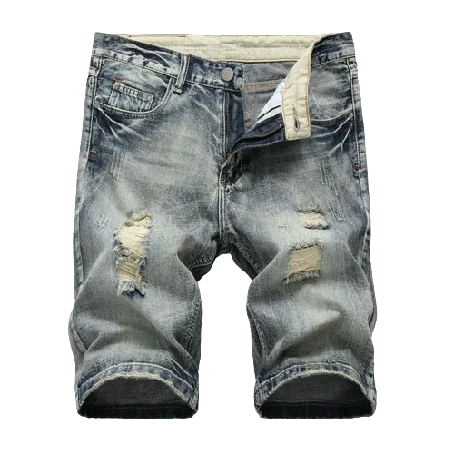 Novo design destruído jeans angustiado calças de trabalho dos homens rasgados curto angustiado calças curtas calças jeans para man5244506