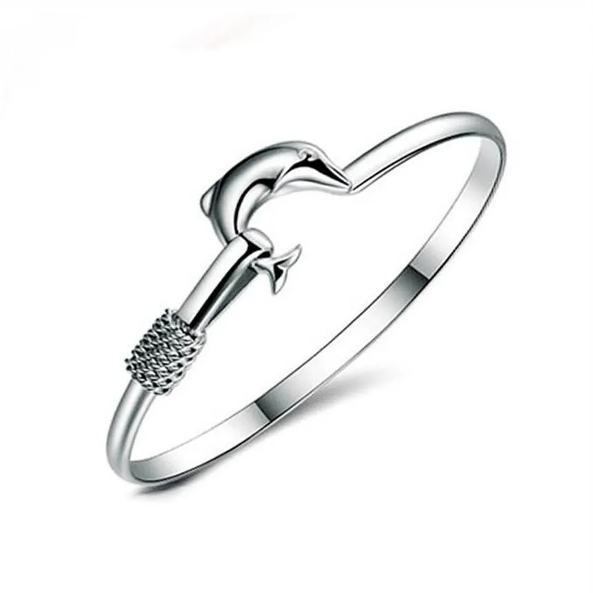 925 Silver Charm Bangle Fine Noble Mesh Dolphin Bracelet Fashion Jewelry GA150255V