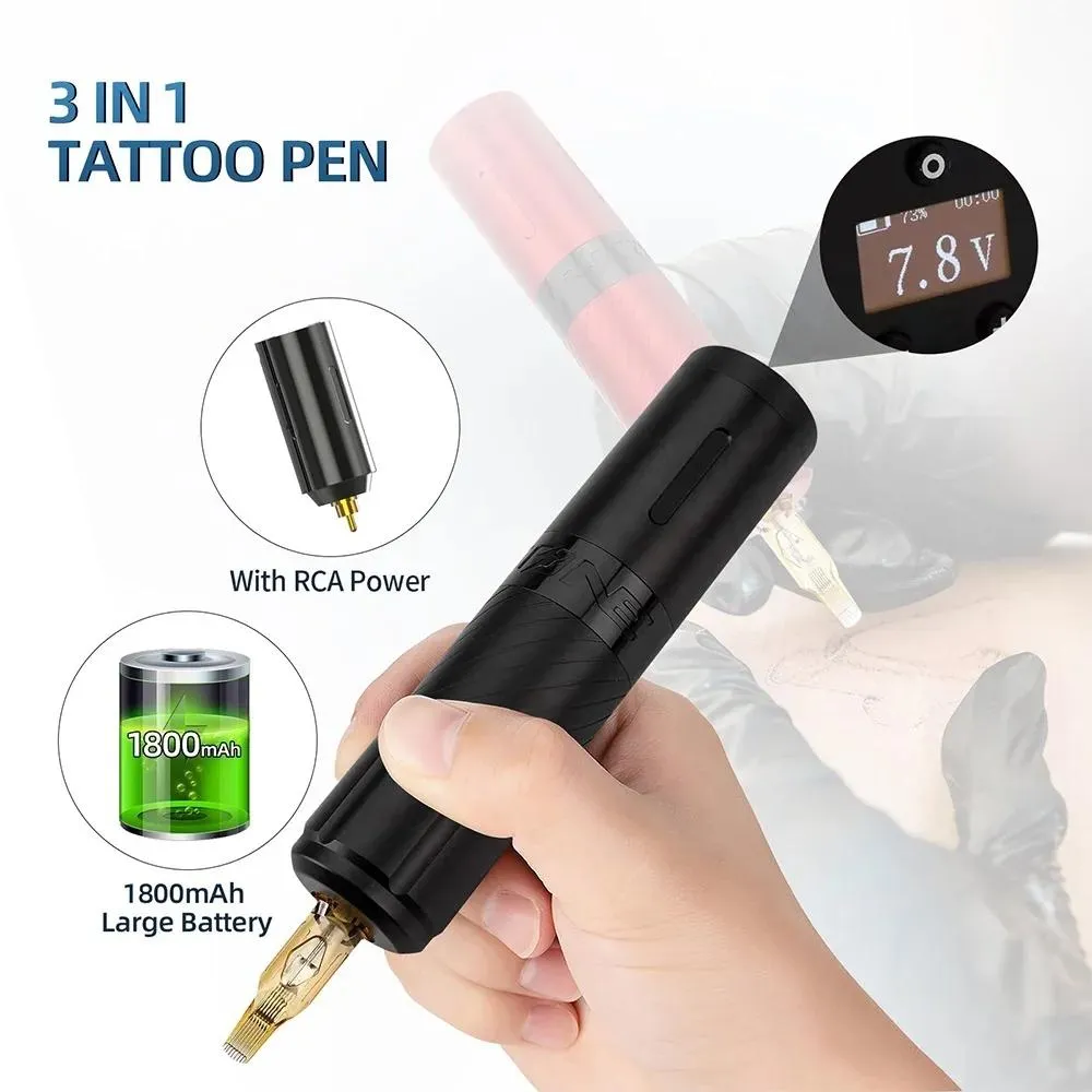 MACCHINA 1800MAH Alimentatore 12500 giri / min motore coressante Convertitore RCA Tattoo Rotary Tattoo Tattoo Hine con batteria da tatuaggi da 2 pezzi