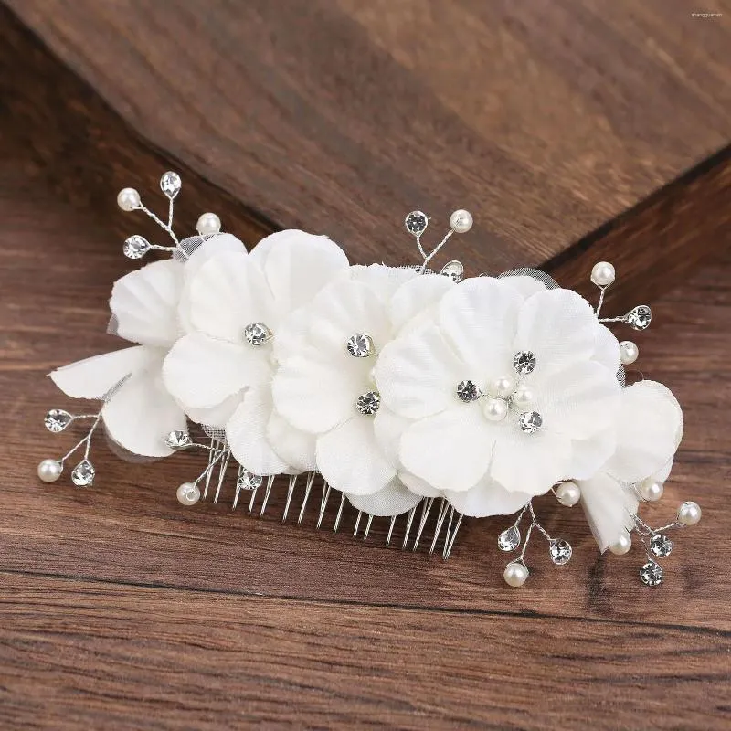 Hair Clips Fabric Flower Comb Wedding Dress Bride Accessories Sparkling Crystal Headpiece Rhinestone White Jewelry Headdresses
