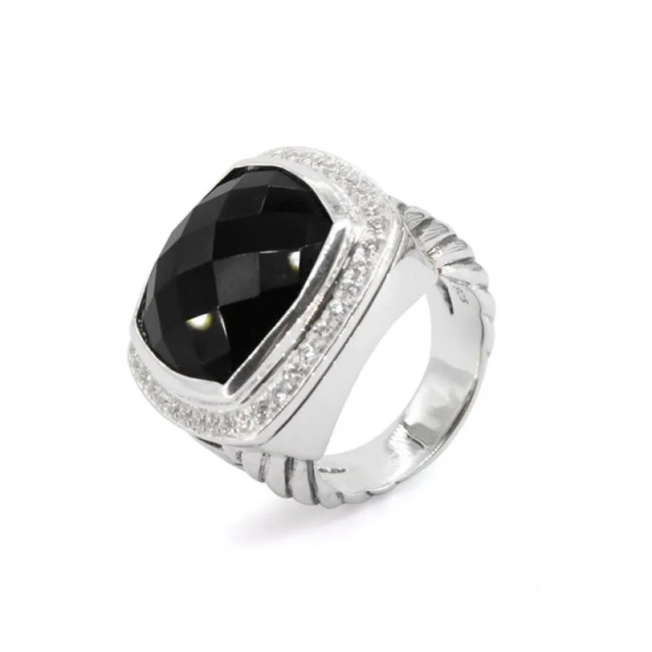 Brand Women's Rings 925 Serling Silver 17mm Blue Topaz Black Onyx Turquoise Smoky Quartz Amethyst Ring pour femmes2496