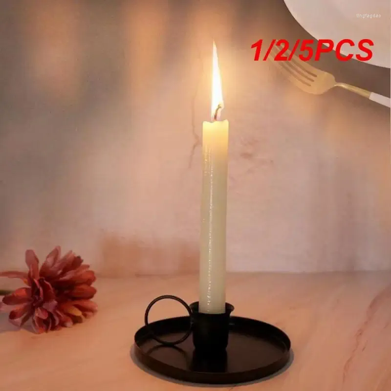 Candle Holders 1/2/5PCS Iron Black Gold Plated Pillar Metal Plate For Wedding Party Festival Candlestick Holder Art Gift Home