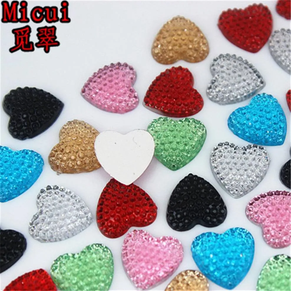 MICUI 200PCS 13 mm coeur en acrylique Cristaux de strass de ramiage non couture pour vêtements Dorations de robe Accessoires de bijoux ZZ743345H