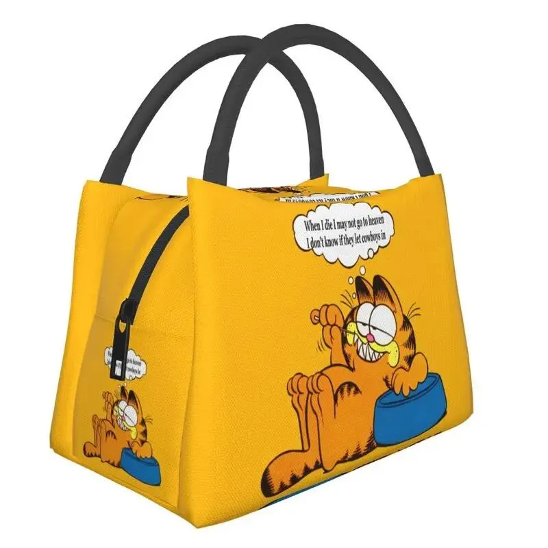 Bags Funny Garfields Quote Portable Lunch Box for Women Waterproof Cartoon Anime Cat Cooler Thermal Food Insulated Lunch Bag
