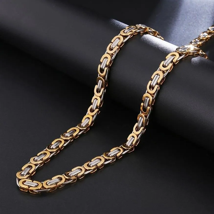 Złoty srebrny bizantyjski płaski naszyjnik łańcuch linków ze stali nierdzewnej dla mężczyzn długość biżuterii 22 '' szerokość 6 mm302l